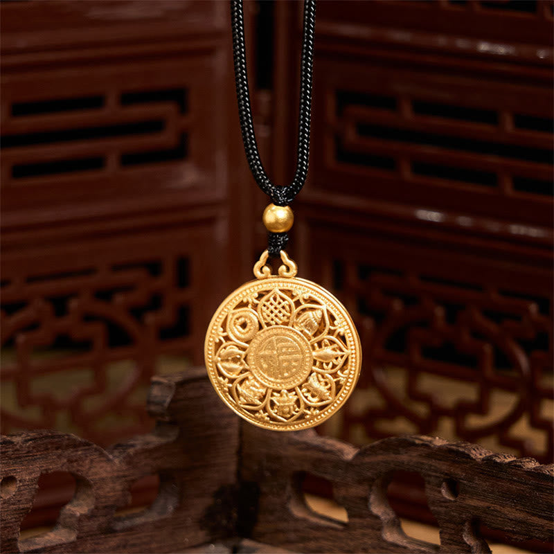 Wear FengShui Copper Eight Treasure Compass Fu Character Fortune Rope Necklace Pendant