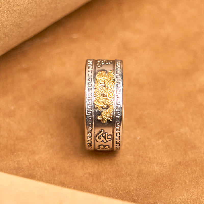 Wear FengShui Dragon Pattern Heart Sutra Copper Strength Ring