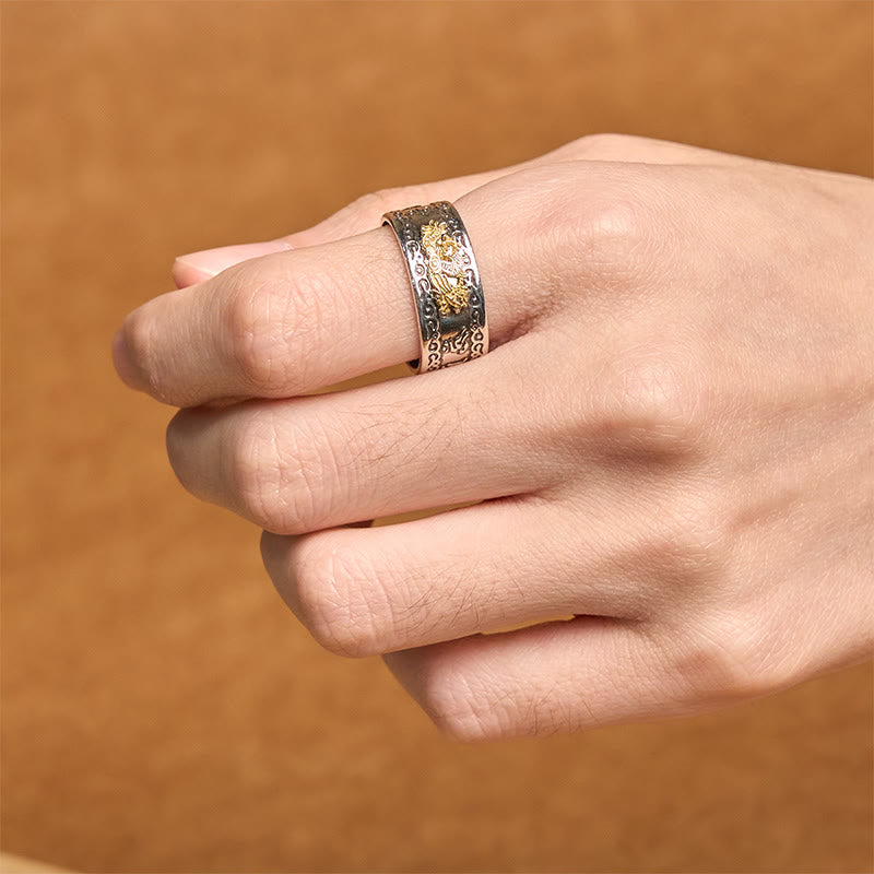 Wear FengShui Dragon Pattern Heart Sutra Copper Strength Ring