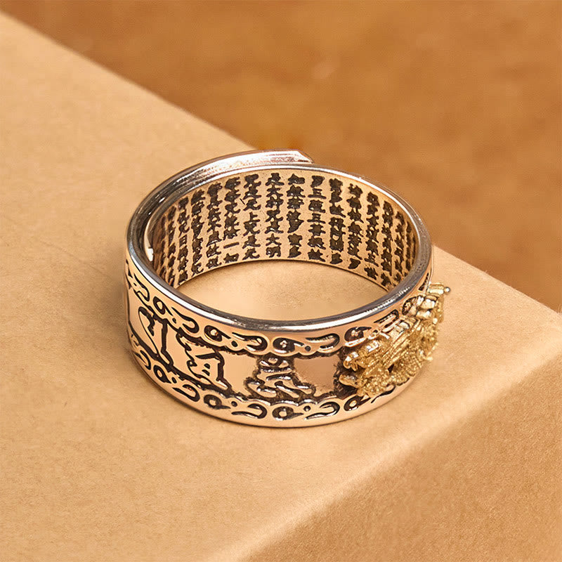 Wear FengShui Dragon Pattern Heart Sutra Copper Strength Ring