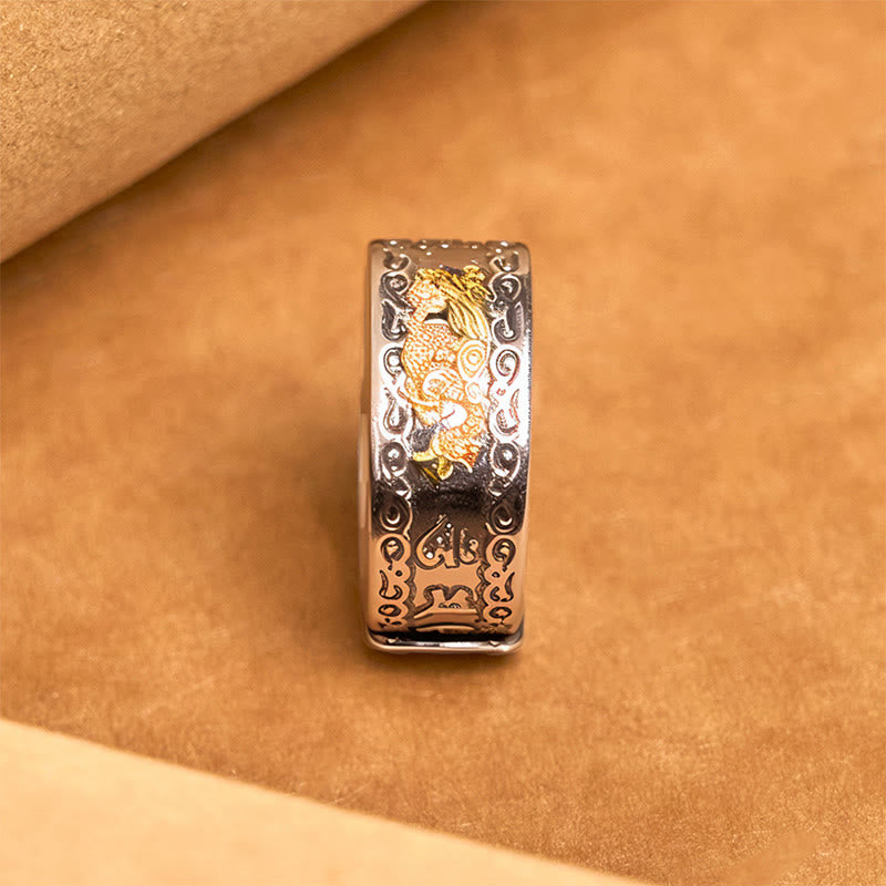 Wear FengShui Dragon Pattern Heart Sutra Copper Strength Ring
