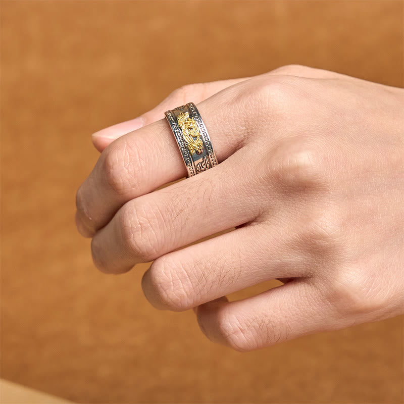 Wear FengShui Dragon Pattern Heart Sutra Copper Strength Ring