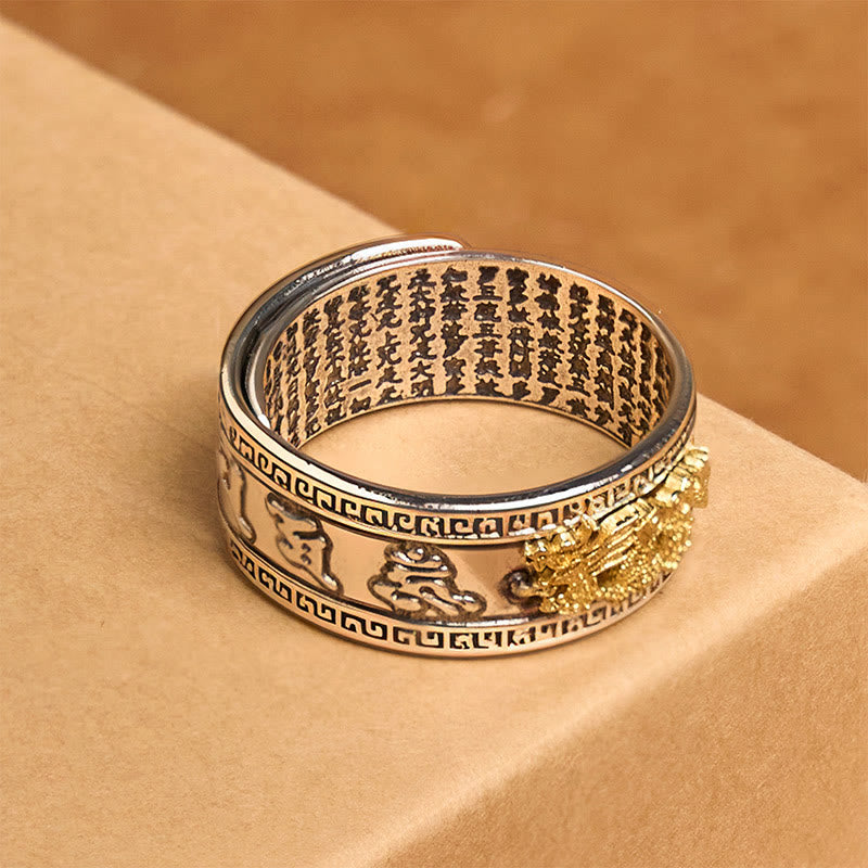 Wear FengShui Dragon Pattern Heart Sutra Copper Strength Ring
