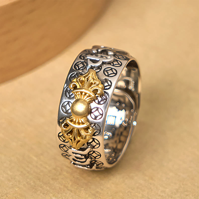 Wear FengShui Vintage Om Mani Padme Hum Vajra Copper Plated Silver Balance Ring