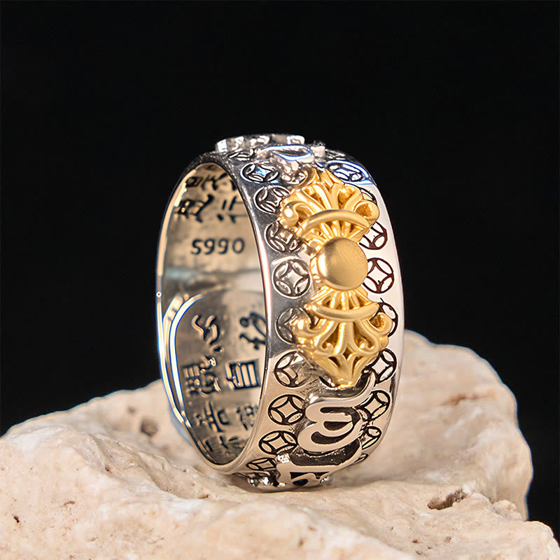 Wear FengShui Vintage Om Mani Padme Hum Vajra Copper Plated Silver Balance Ring