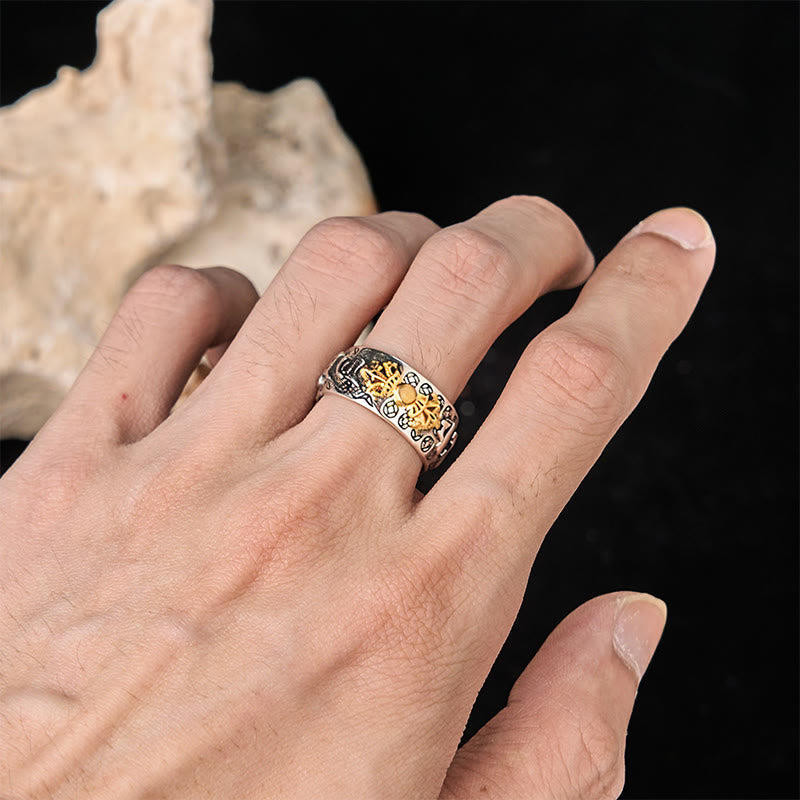 Wear FengShui Vintage Om Mani Padme Hum Vajra Copper Plated Silver Balance Ring