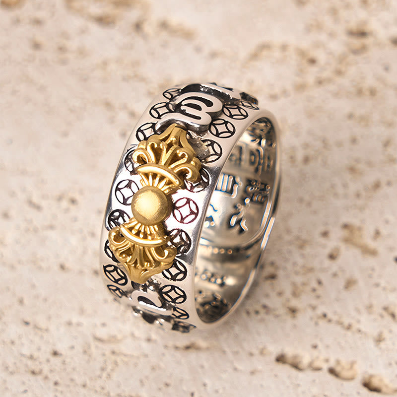 Wear FengShui Vintage Om Mani Padme Hum Vajra Copper Plated Silver Balance Ring