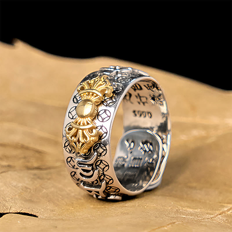 Wear FengShui Vintage Om Mani Padme Hum Vajra Copper Plated Silver Balance Ring
