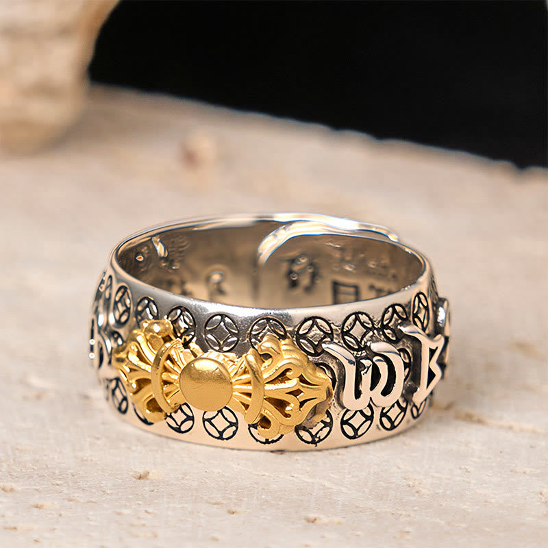 Wear FengShui Vintage Om Mani Padme Hum Vajra Copper Plated Silver Balance Ring