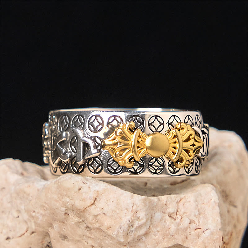 Wear FengShui Vintage Om Mani Padme Hum Vajra Copper Plated Silver Balance Ring