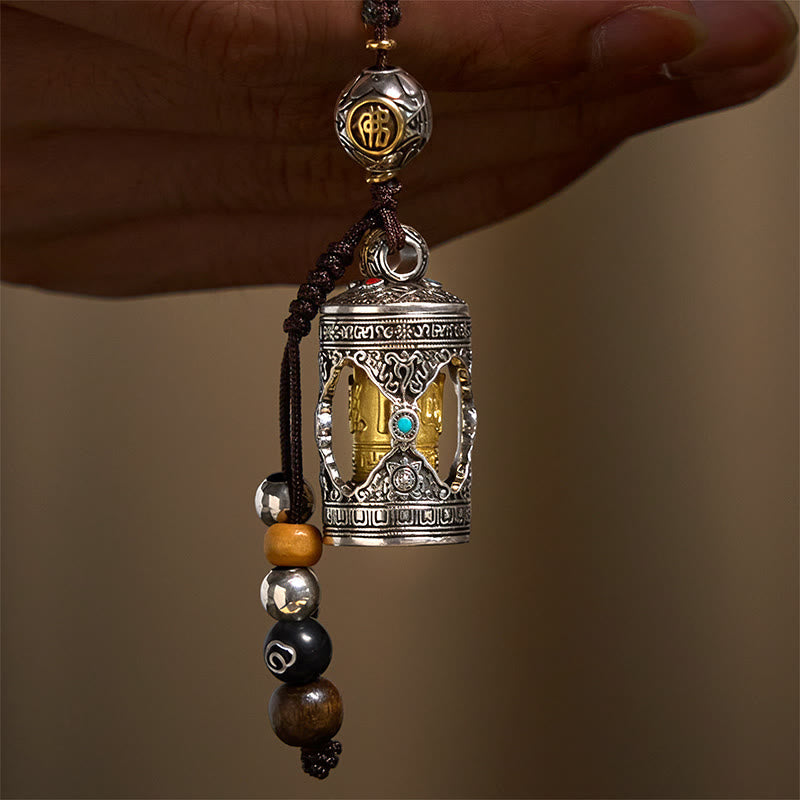 Wear FengShui Om Mani Padme Hum Ghau Prayer Box Copper Plated Silver Luck Key Chain