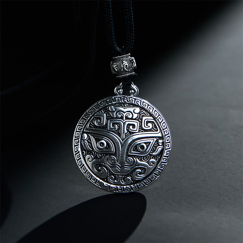 Wear FengShui Taotie Om Mani Padme Hum Copper Plated Silver Wealth Necklace Pendant