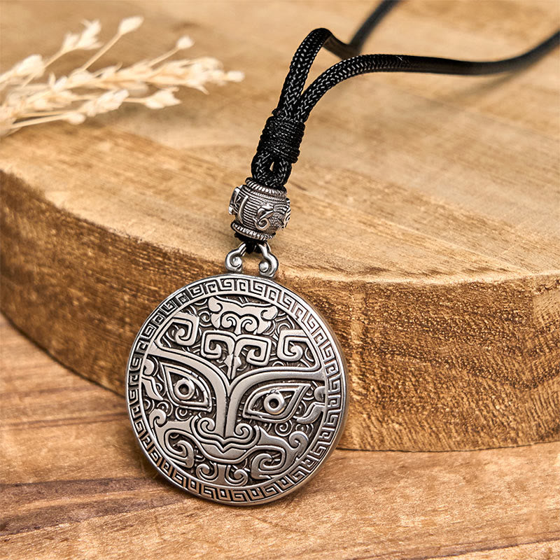 Wear FengShui Taotie Om Mani Padme Hum Copper Plated Silver Wealth Necklace Pendant