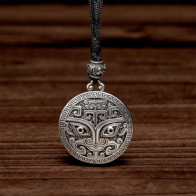 Wear FengShui Taotie Om Mani Padme Hum Copper Plated Silver Wealth Necklace Pendant