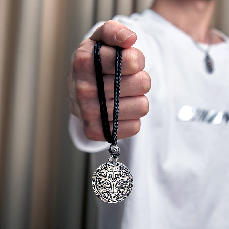 Wear FengShui Taotie Om Mani Padme Hum Copper Plated Silver Wealth Necklace Pendant