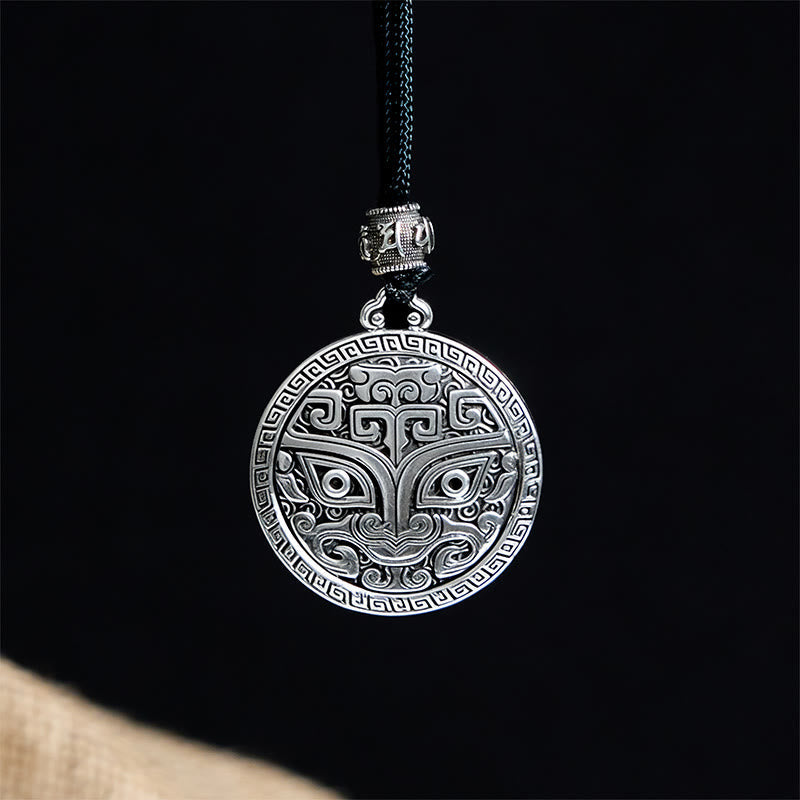 Wear FengShui Taotie Om Mani Padme Hum Copper Plated Silver Wealth Necklace Pendant