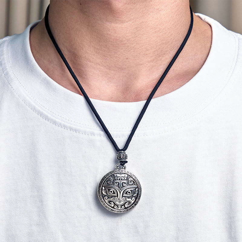Wear FengShui Taotie Om Mani Padme Hum Copper Plated Silver Wealth Necklace Pendant