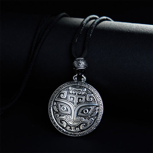 Wear FengShui Taotie Om Mani Padme Hum Copper Plated Silver Wealth Necklace Pendant