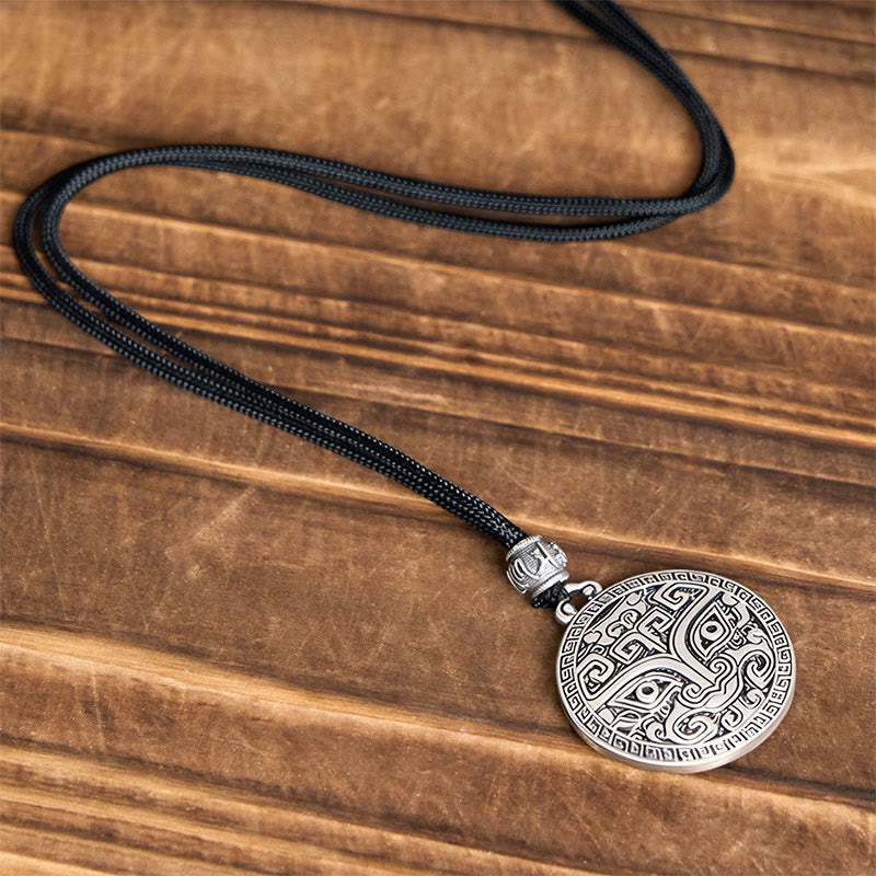 Wear FengShui Taotie Om Mani Padme Hum Copper Plated Silver Wealth Necklace Pendant