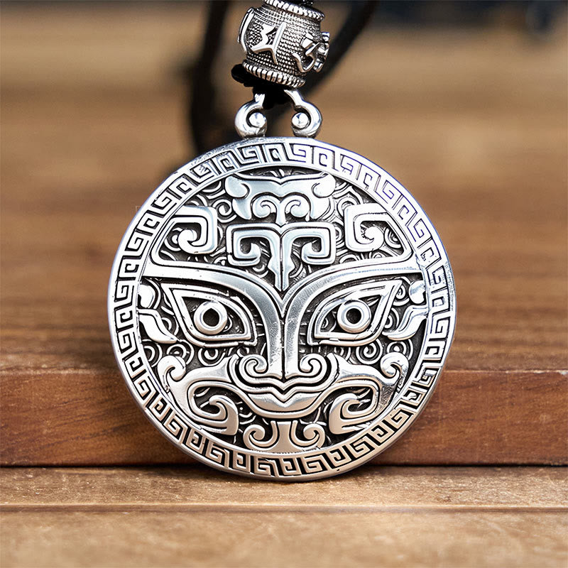 Wear FengShui Taotie Om Mani Padme Hum Copper Plated Silver Wealth Necklace Pendant