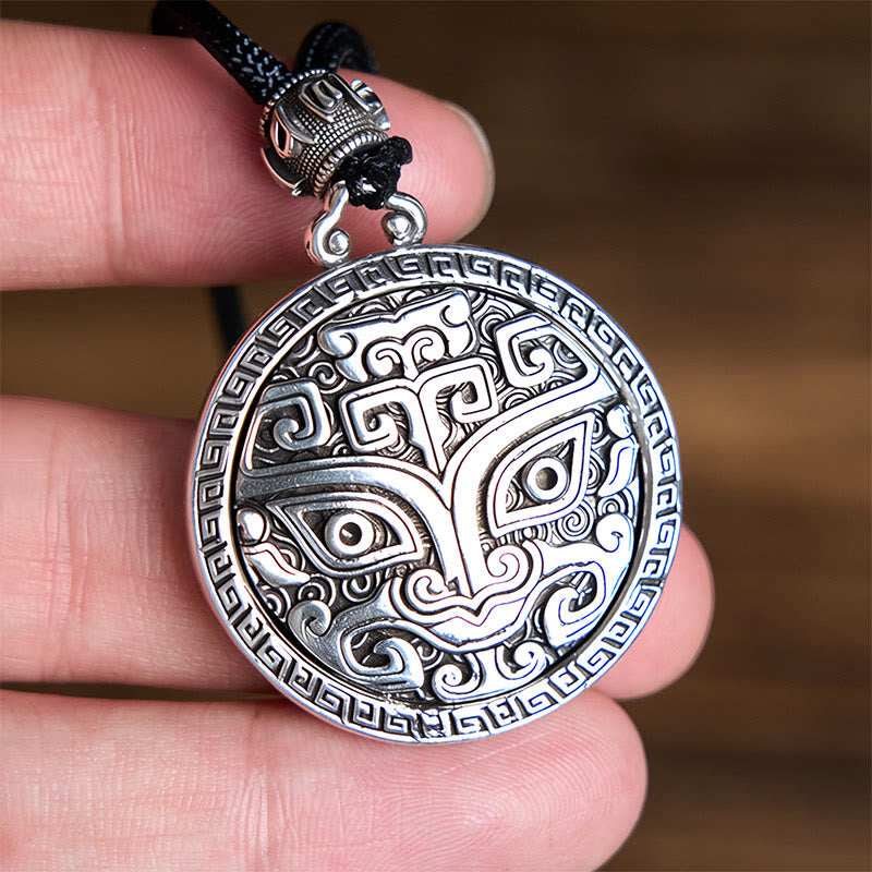 Wear FengShui Taotie Om Mani Padme Hum Copper Plated Silver Wealth Necklace Pendant