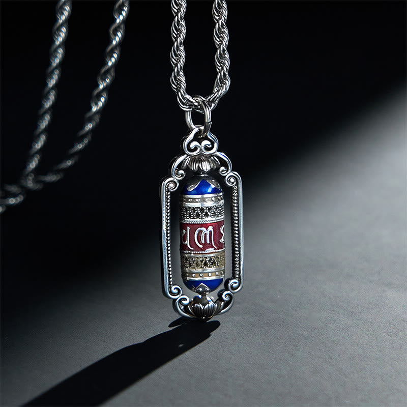 Wear FengShui Vintage Om Mani Padme Hum Prayer Wheel Copper Luck Pendant