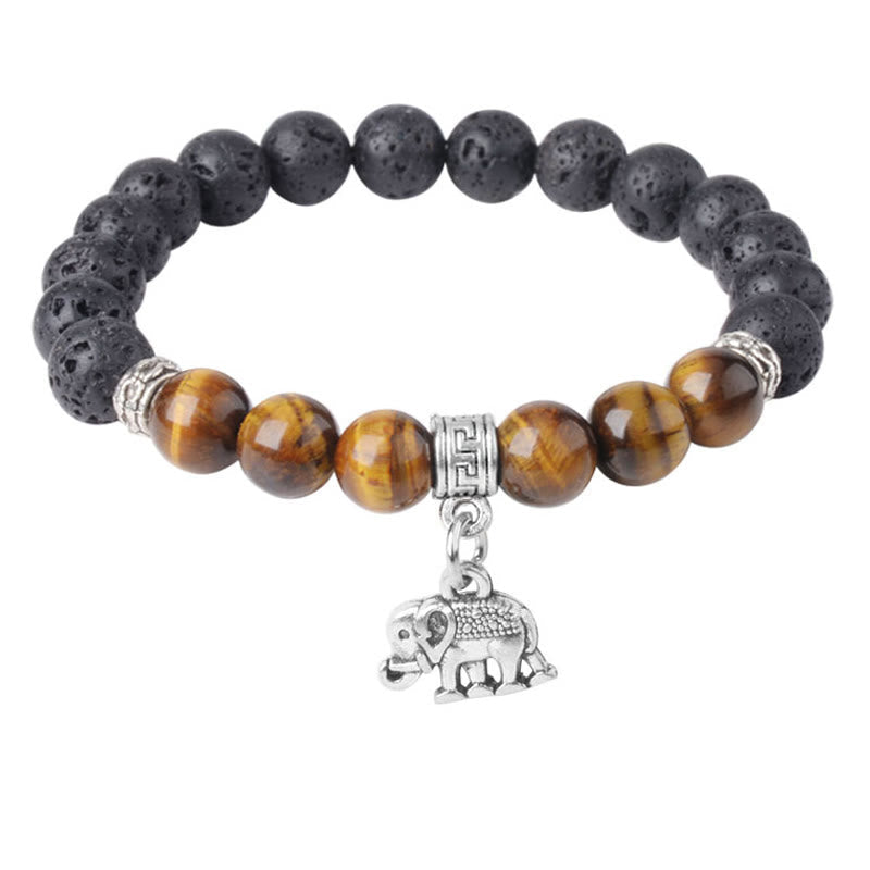 Wear FengShui Black Lava Rock Crystal Beads Animal Pattern Healing Bracelet
