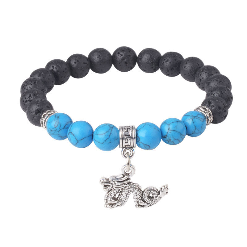 Wear FengShui Black Lava Rock Crystal Beads Animal Pattern Healing Bracelet
