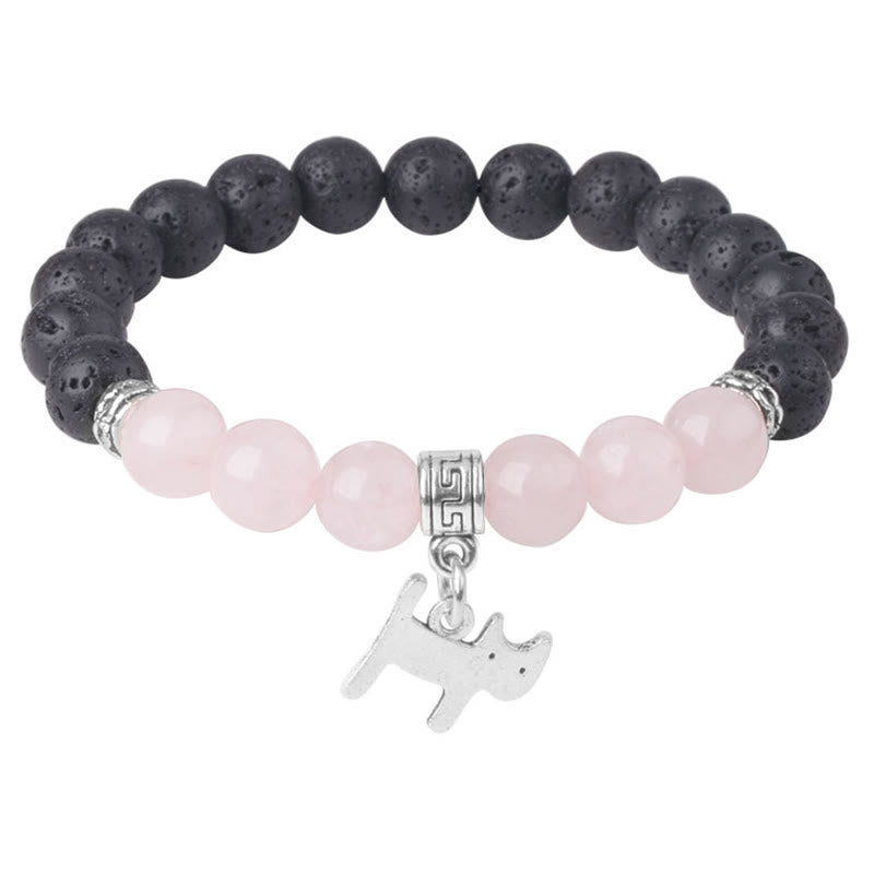 Wear FengShui Black Lava Rock Crystal Beads Animal Pattern Healing Bracelet