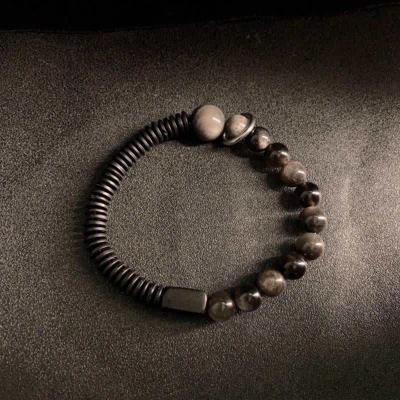 Wear FengShui Silver Sheen Obsidian Coconut Shell Protection Bracelet