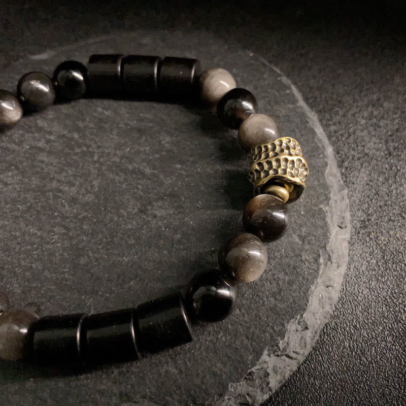 Wear FengShui Silver Sheen Obsidian Ebony Protection Bracelet