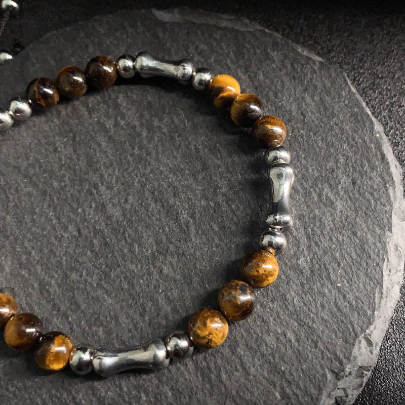 Wear FengShui Cute Bone Pattern Tiger Eye Courage Beads Bracelet
