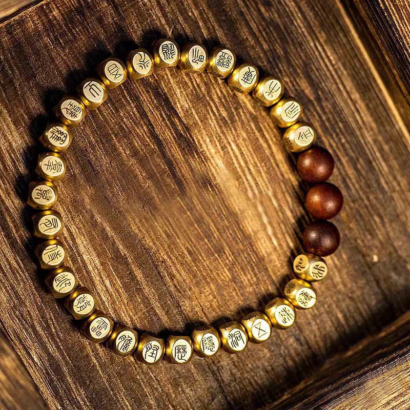 Wear FengShui Copper Brass Lightning Struck Jujube Wood Beads Wealth Bracelet