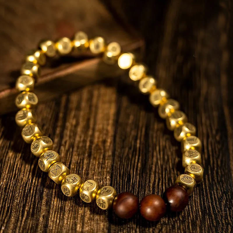 Wear FengShui Copper Brass Lightning Struck Jujube Wood Beads Wealth Bracelet