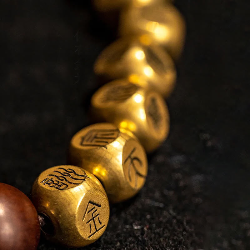 Wear FengShui Copper Brass Lightning Struck Jujube Wood Beads Wealth Bracelet