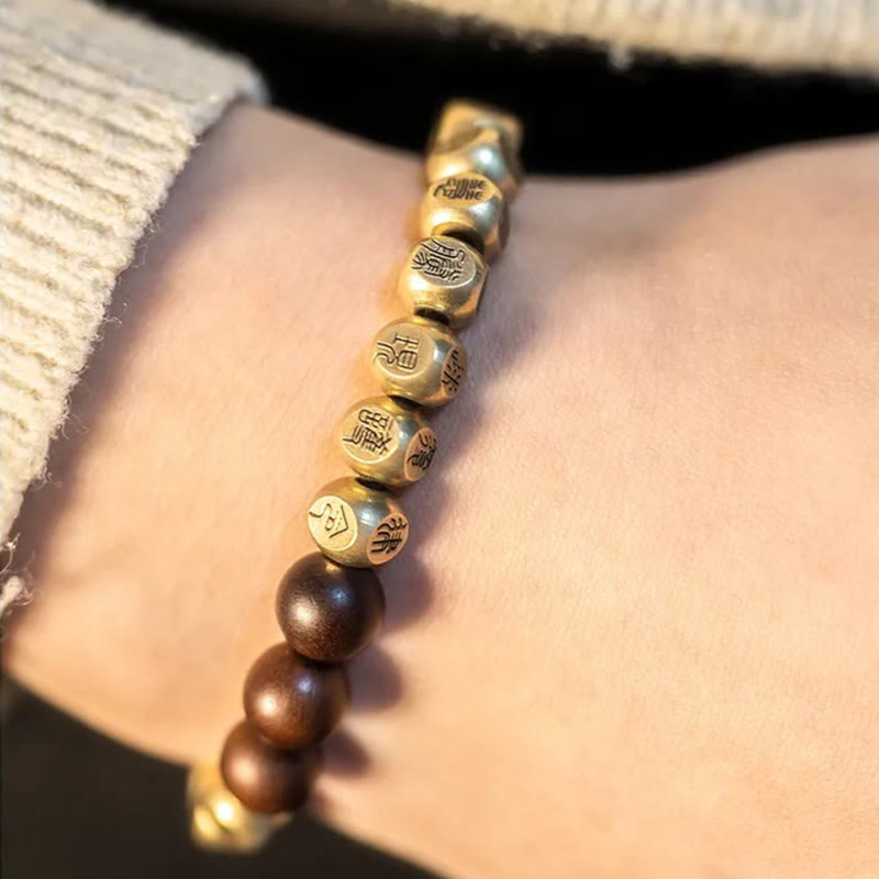 Wear FengShui Copper Brass Lightning Struck Jujube Wood Beads Wealth Bracelet