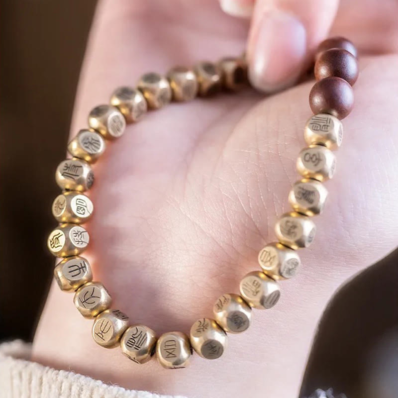 Wear FengShui Copper Brass Lightning Struck Jujube Wood Beads Wealth Bracelet