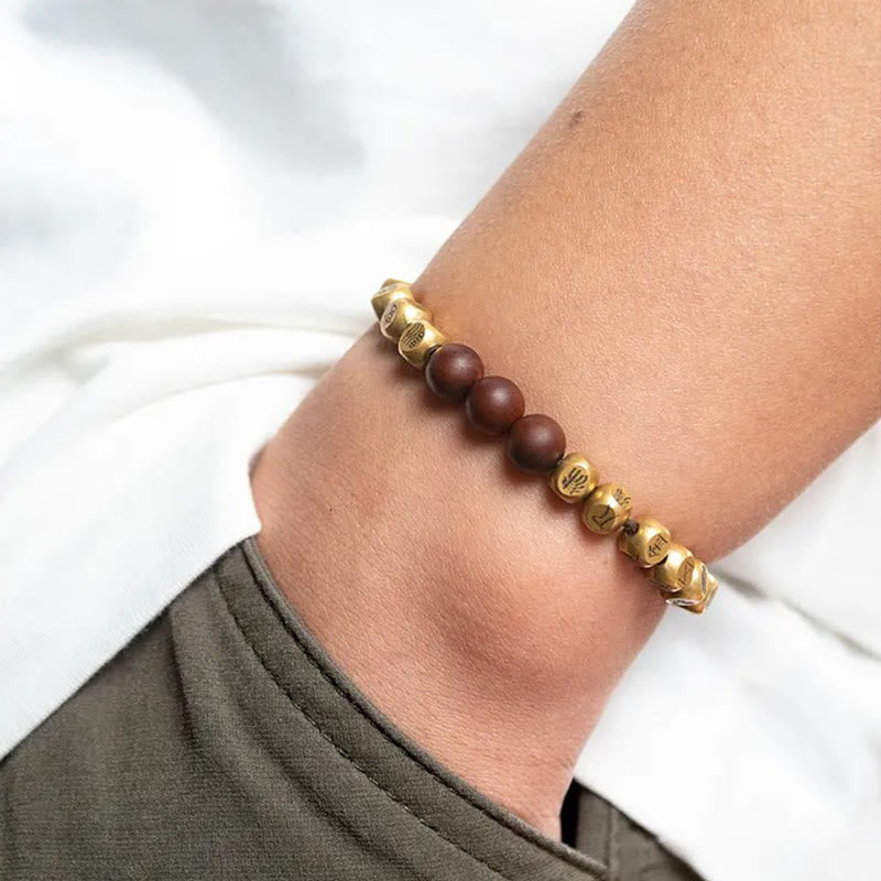 Wear FengShui Copper Brass Lightning Struck Jujube Wood Beads Wealth Bracelet