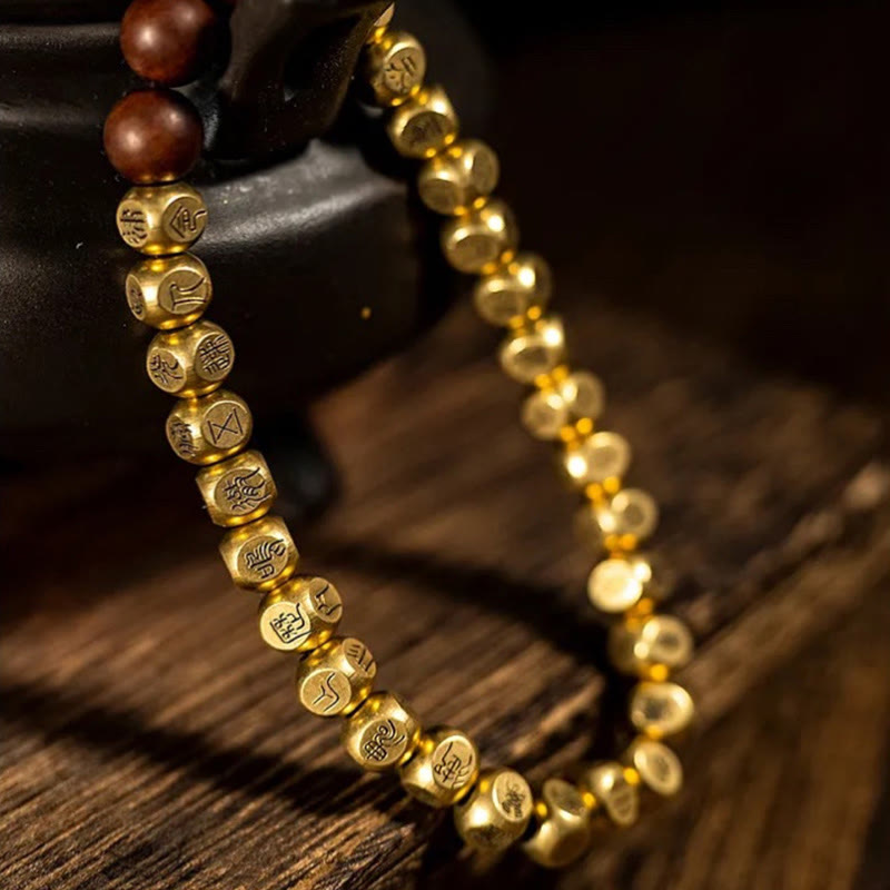 Wear FengShui Copper Brass Lightning Struck Jujube Wood Beads Wealth Bracelet