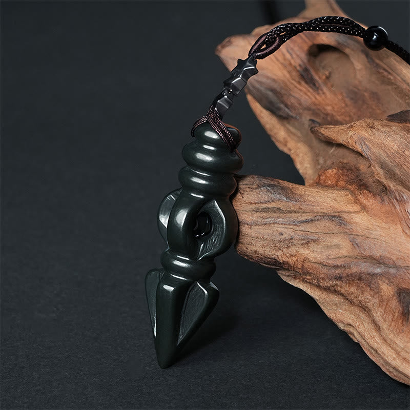 Wear FengShui Tibetan Hetian Cyan Jade Pestle Vajra Dorje Star Harmony Necklace Pendant