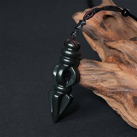 Wear FengShui Tibetan Hetian Cyan Jade Pestle Vajra Dorje Star Harmony Necklace Pendant