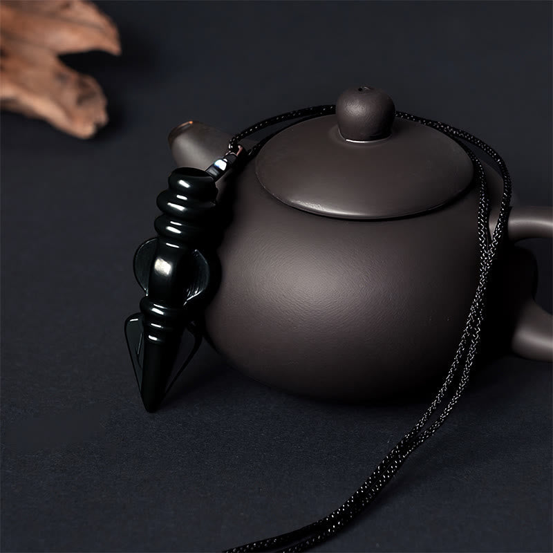 Wear FengShui Tibetan Hetian Cyan Jade Pestle Vajra Dorje Star Harmony Necklace Pendant