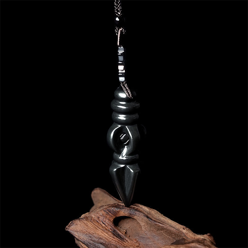 Wear FengShui Tibetan Hetian Cyan Jade Pestle Vajra Dorje Star Harmony Necklace Pendant