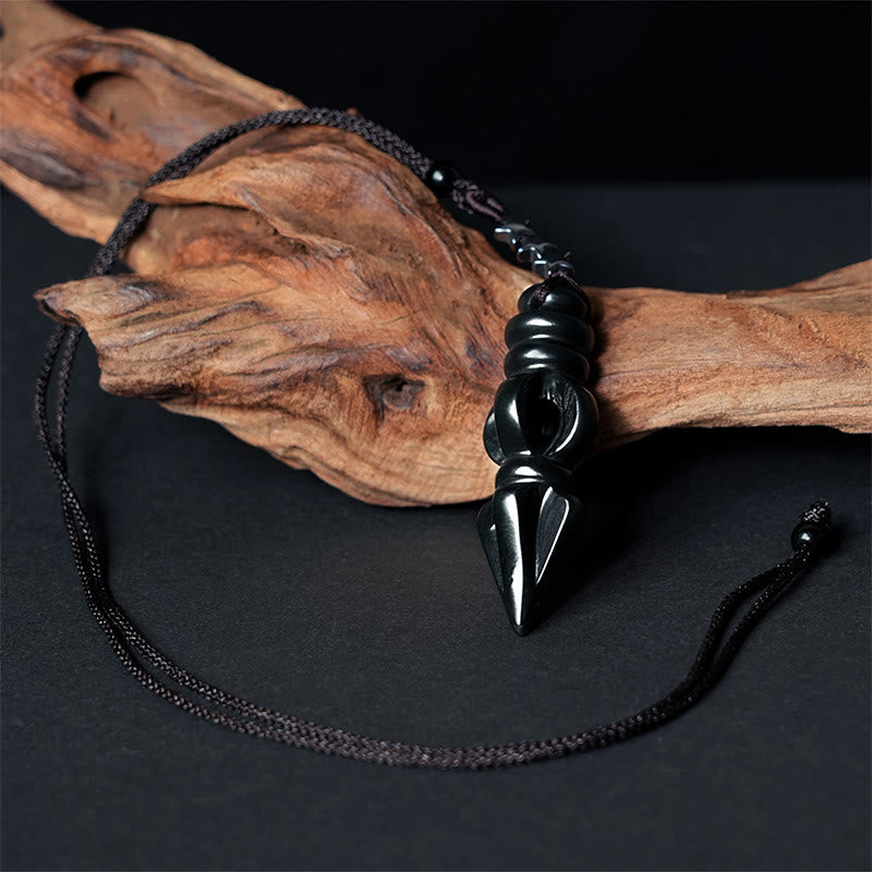 Wear FengShui Tibetan Hetian Cyan Jade Pestle Vajra Dorje Star Harmony Necklace Pendant
