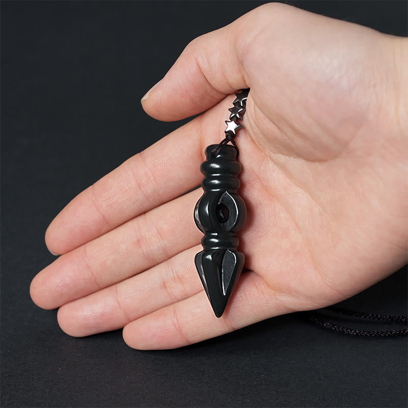 Wear FengShui Tibetan Hetian Cyan Jade Pestle Vajra Dorje Star Harmony Necklace Pendant