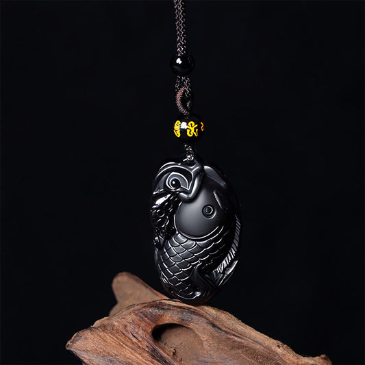 Wear FengShui Natural Black Obsidian Amphioxus Strength Necklace Pendant