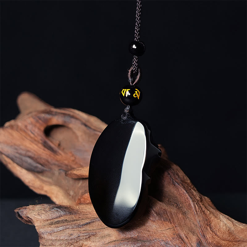 Wear FengShui Natural Black Obsidian Amphioxus Strength Necklace Pendant