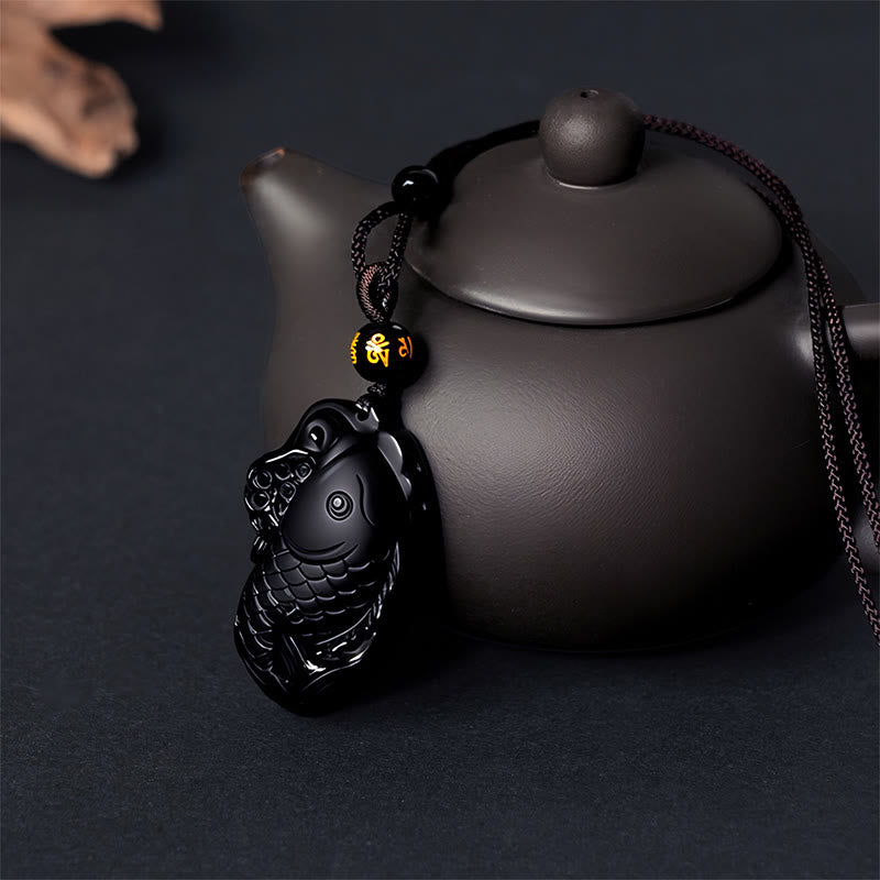 Wear FengShui Natural Black Obsidian Amphioxus Strength Necklace Pendant