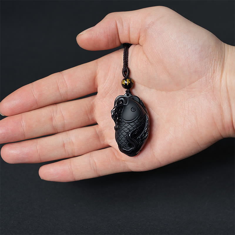 Wear FengShui Natural Black Obsidian Amphioxus Strength Necklace Pendant