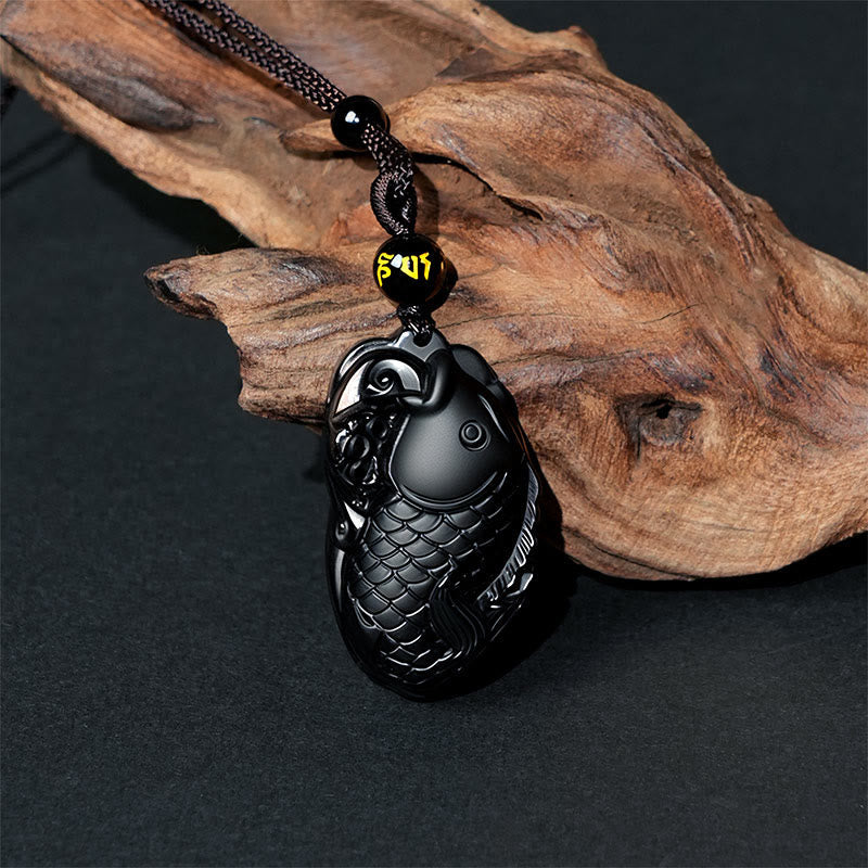 Wear FengShui Natural Black Obsidian Amphioxus Strength Necklace Pendant